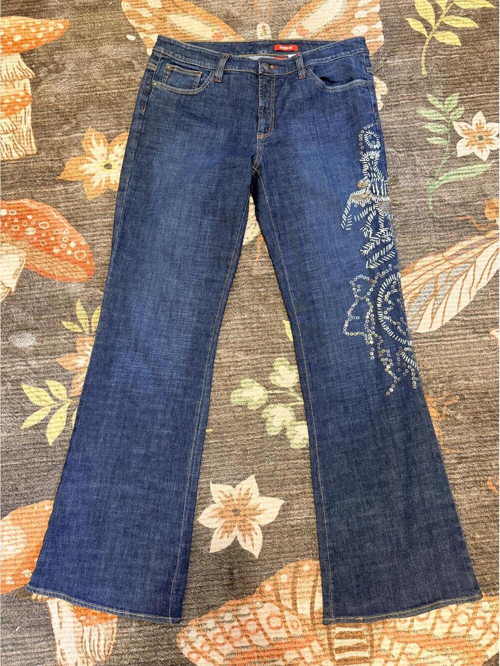 Dorothee Bis Y2K Beaded Embroidered Flare Jeans Size 12 Boho Denim